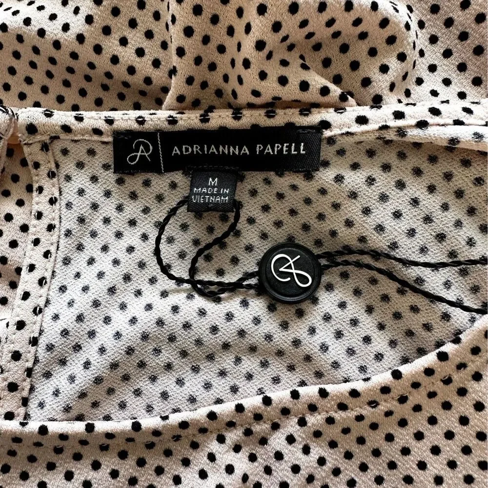 Adrianna Papell Slinky Knit Puff Sleeve Blouse Top Polka Dot Peach M NWOT